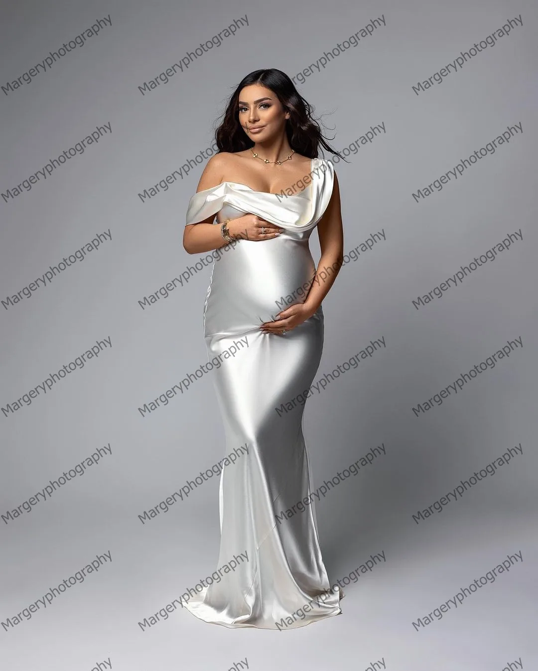 Elegant White Satin Mermaid Pregnancy Dresses For Photography Simple One Shoulder Long Maternity Dress Custom Made MaternityGown