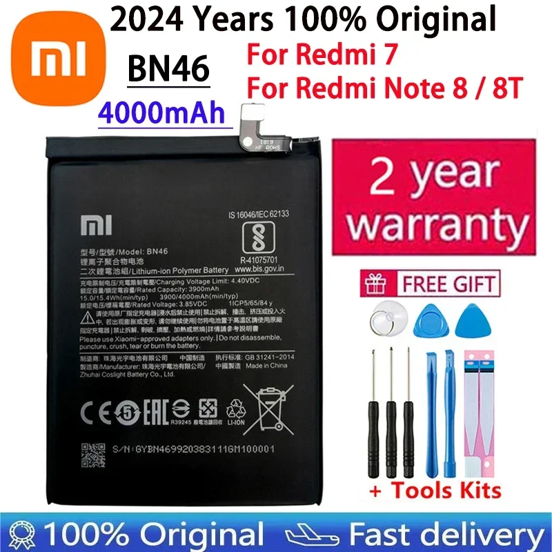 100% Original Replacement 4000mAh BN46 Battery For Xiaomi Redmi 7 Note8 Note 8 8T Phone Battery Bateria Batterie AKKU Free Tools