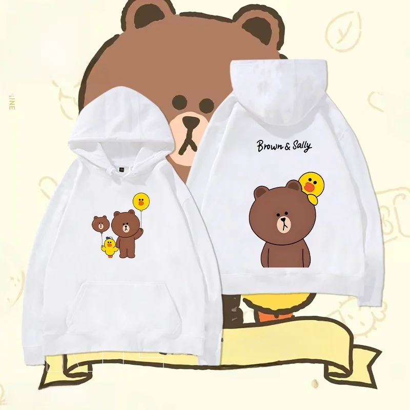 

LineTown Pure Cotton Long Sve Hoodie Cartoon Print Comfortable Loose Fit ex Brown Bear Du Character Sweatirt