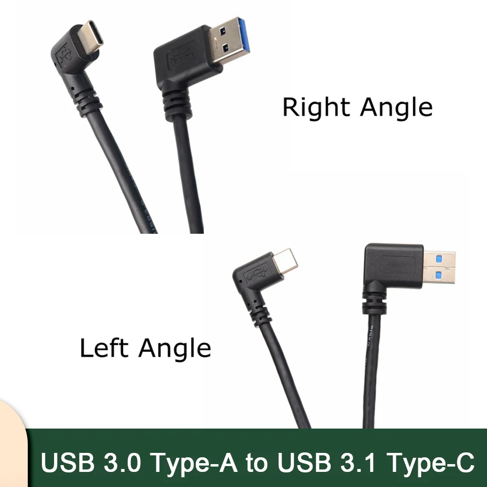 كابل USB 3.0 بزاوية 1 متر 90 درجة من النوع A ذكر إلى USB 3.1 Type-C ذكر لمزامنة البيانات والشحن متوافق مع Xiaomi 4C/5 Huawe