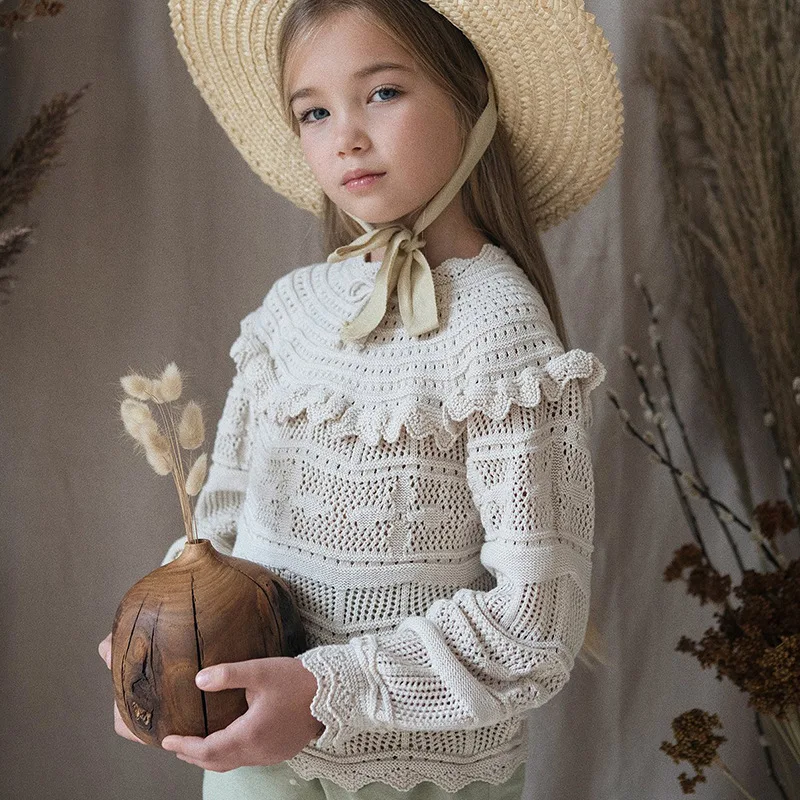 

Новинка 2023, Вязаный топ для девочек Jenny & Dave, модная детская одежда во французском стиле, пуловер с длинным рукавом для девочек на весну и осень