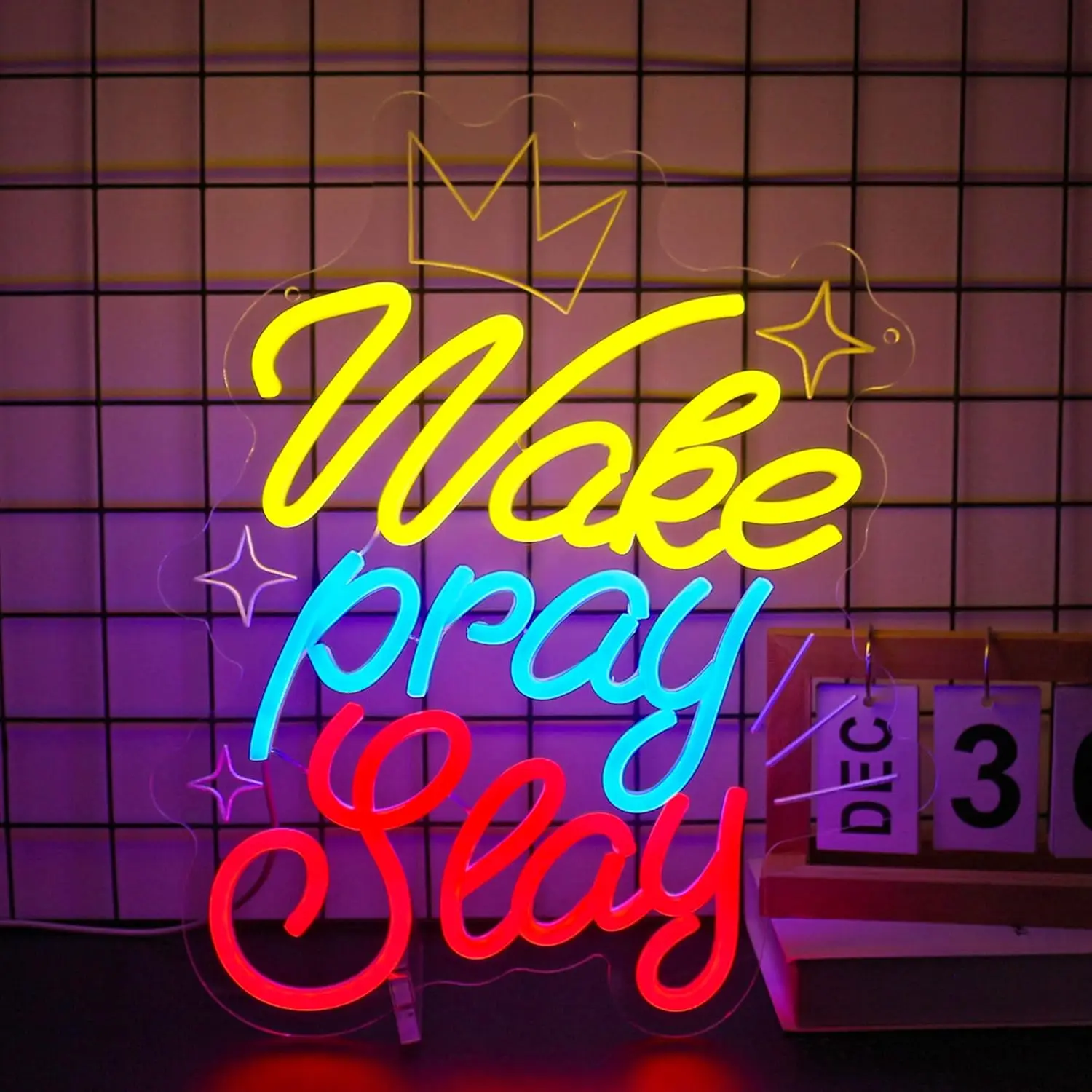 

Светодиодная неоновая вывеска Wake Pray Slay с USB-питанием и регулировкой яркости для игровой комнаты, спальни, бара, гостиной, подарок на день рождения, декор для стен