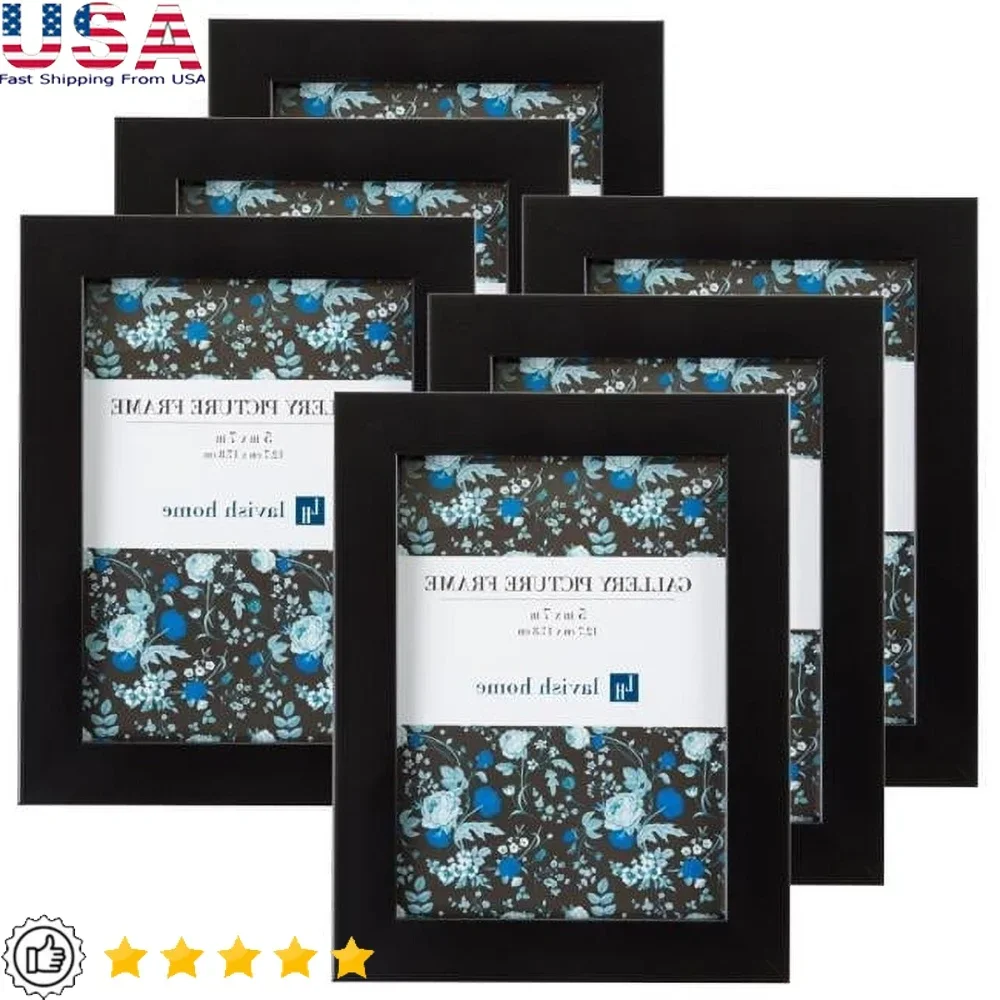 

Set of 6 Black Picture Frames 5x7 Easy Hanging or Standing Gallery Frame Photos Artwork Documents Home Office Decor
