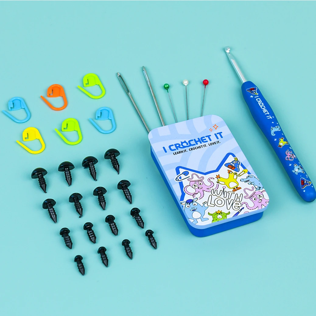 Iron Box 4mm Crochet Kit for Beginners Adults, Crochet hook set, Beginner Knitting Kit with yarn needle, weaving markers, doll e