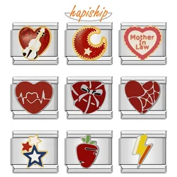 Hapiship 2024 Fashion 9mm Width Romantic Heart Moon Star Lightning Italian Charm Bracelet Stainless Steel Jewelry Making DJ758-C