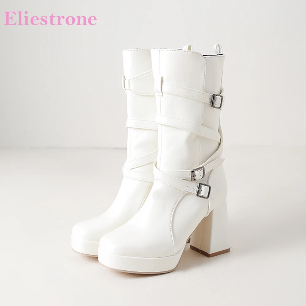 2026 Winter Sweet Platform Mid Calf Riding Boots for Women High Heels Oversized Lady Party Shoes Large Plus Size 11 44 46 50