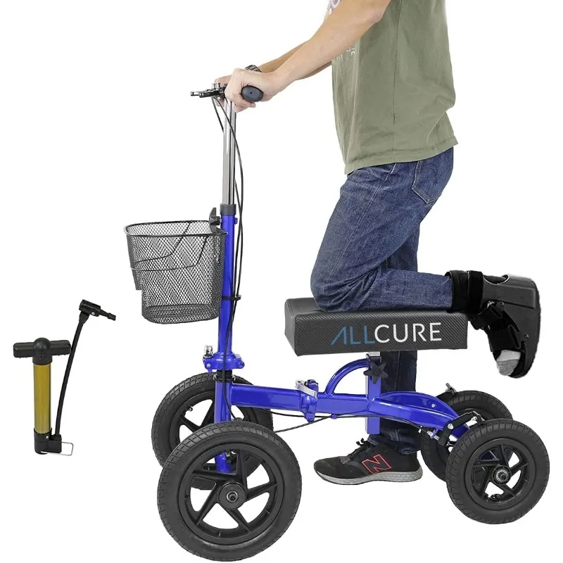 

All Terrain Foldable Steerable Knee Walker Scooter, Walking Aid Roller for Foot Injuries, Height Adjustable Crutch Alternative