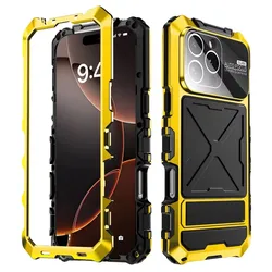 Silicone Bumper Anti-fall Cover Bracket Screen For iPhone 16 15 Pro Max 14 Rugged Protective Shockproof Metal Phone Case