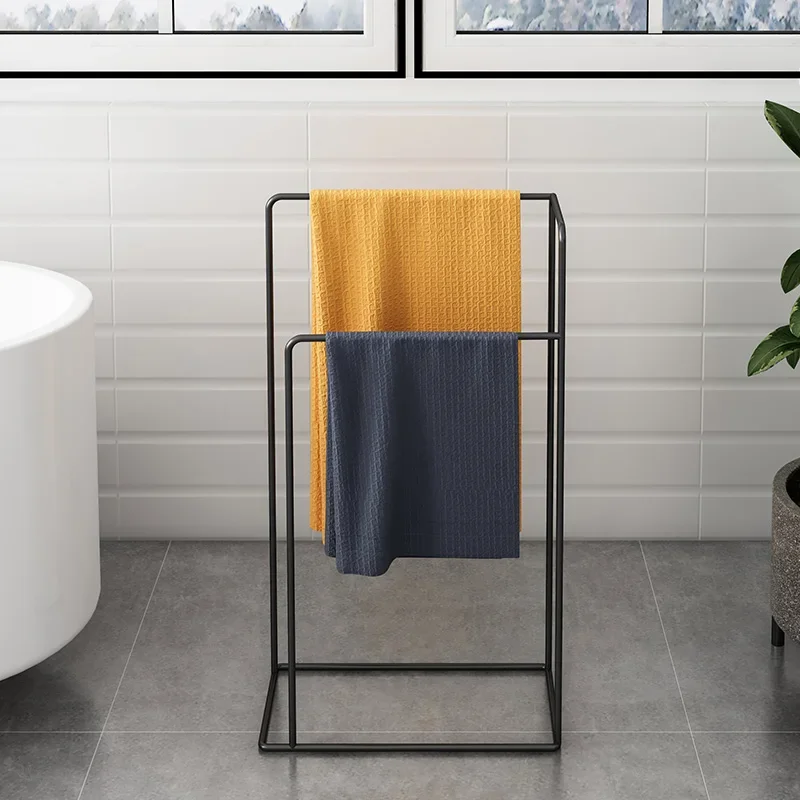 Nordic Style Bathroom Towel Rack Floor Standing Ironwork Perforated Organizers Storage Vertical Bath Towel and Cloth Hanger