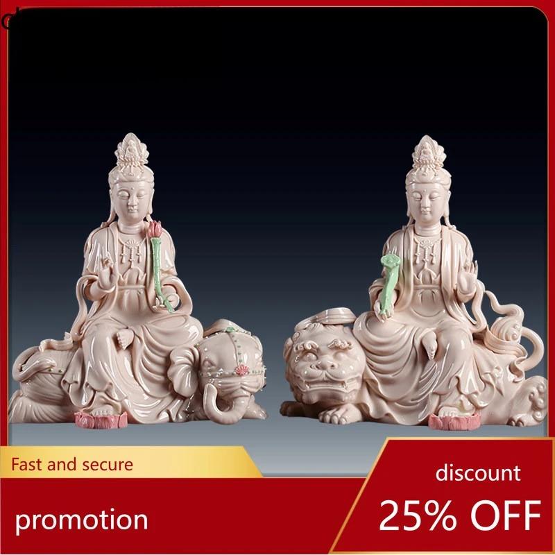 

Cz ceramic manjusri pusa samantabhadra buddha statue living room for home devotion dehua white porcelain document ornaments