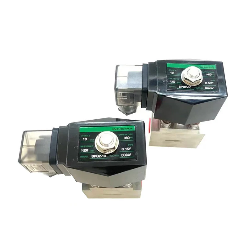 3/8 "SPG سلسلة الطيار نوع صمام الملف اللولبي عالي الضغط DN10 2/2-Way 304 الفولاذ المقاوم للصدأ 100/200 بار التيار المتناوب/تيار مستمر 12 فولت/24 فولت/220 فولت