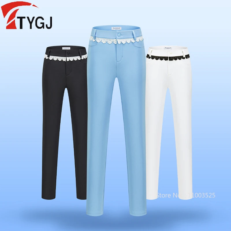 ttygj-ゴルフロングパンツ女性ハイウエストレースペンシルパンツ春夏ゴルフスウェットパンツ弾性スポーツカジュアルパンツ