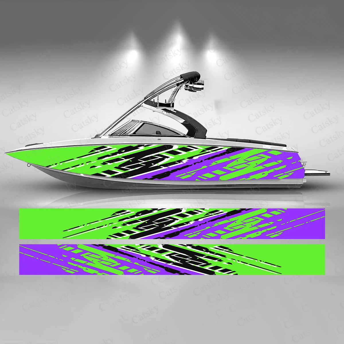 Abstract Green Purple Boat Sticker Fashion Custom Fish Boat-Sticker Vinyl Waterproof Boat Wrap Graphic Boat Wrap Decal