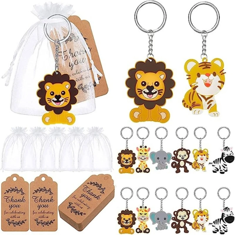 18Pcs Trendy Animal Key Covers Soft Silicone Keychains Baby Shower Keyring Decorations Return Gifts Accessory for Guest A0KD