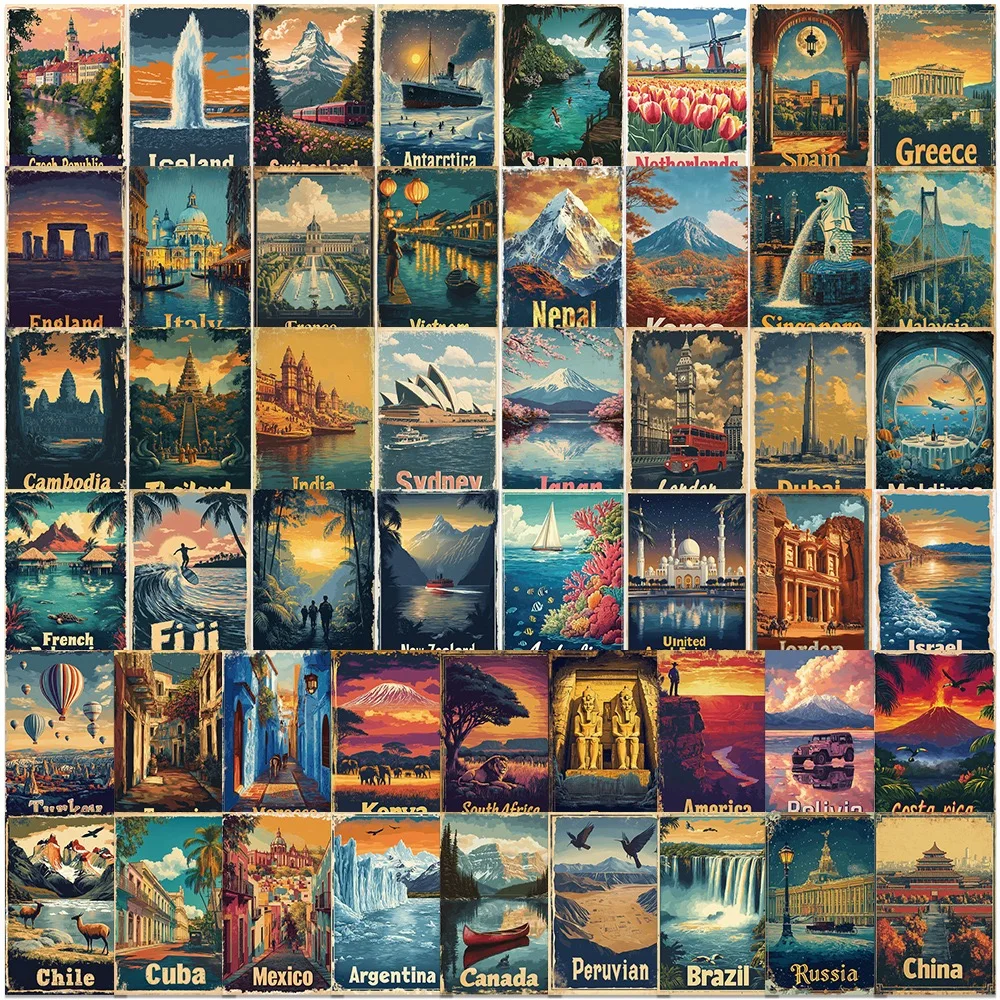 

10/50PCS Retro World Country Travel Graffiti Stickers Beautiful Scenery Decals Laptop Phone Waterproof Vintage Graffiti Sticker