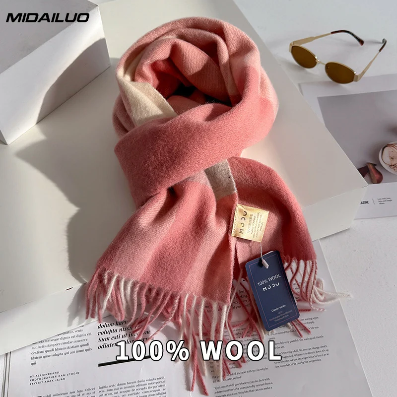 

Шарф из 100% чистой шерсти, женский зимний шарф, минималистичный корейский стиль, однотонная теплая мягкая шаль, роскошный брендовый глушитель, пашмина