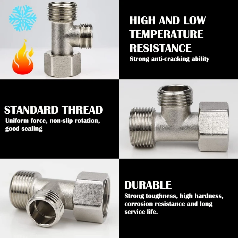 Latão 3/8 '1/2' 9/16' t joint 3 vias encaixe de tubulação t adaptador válvula de enchimento shaffat bidé água desviador conector acessórios