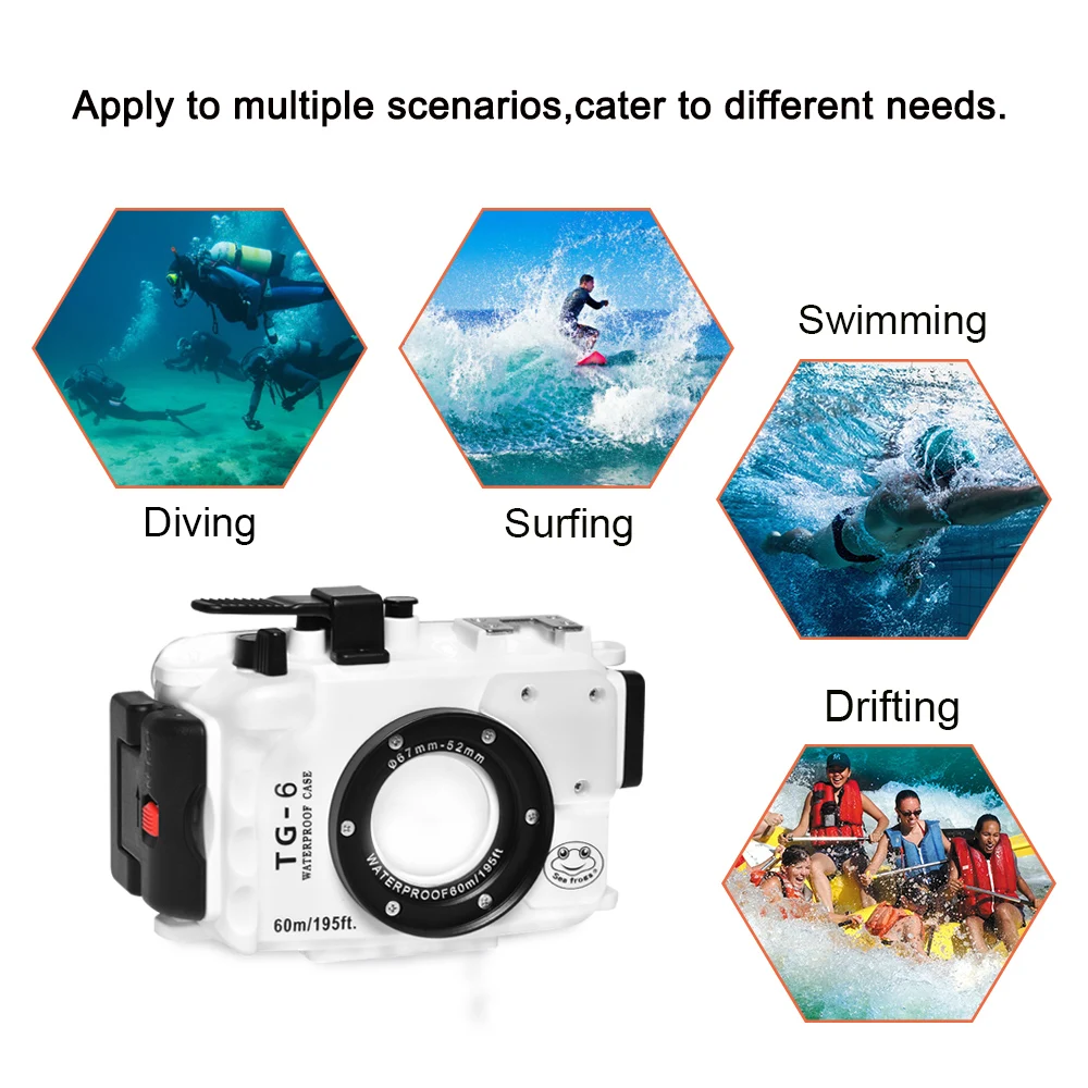 Waterproof Housing Case WPC-TG6 Diving 40M/130ft Work for Olympus TG-6(Red+Yellow filter)