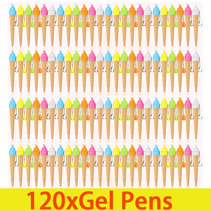 120Pcs Novelty Pens Novel Ice Cream Funny School Gel Pen Kawaii Ballpoint Item Girl Stationery Student Kids Prize Gift