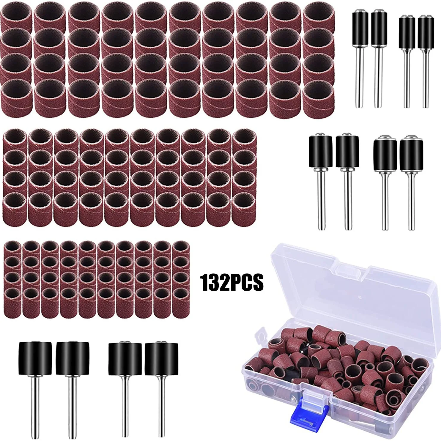 

132PC Sand Ring Set Sand Cylinder Mandrel Sandpaper Ring Rubber Grinding Electric Grinding Hanging Grinder Accessories