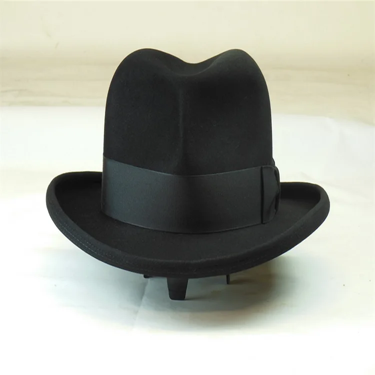 

Fashionable Solid Color Sheepskin Felt Hat Pure Wool Felt Hat with Ribbon Decoration