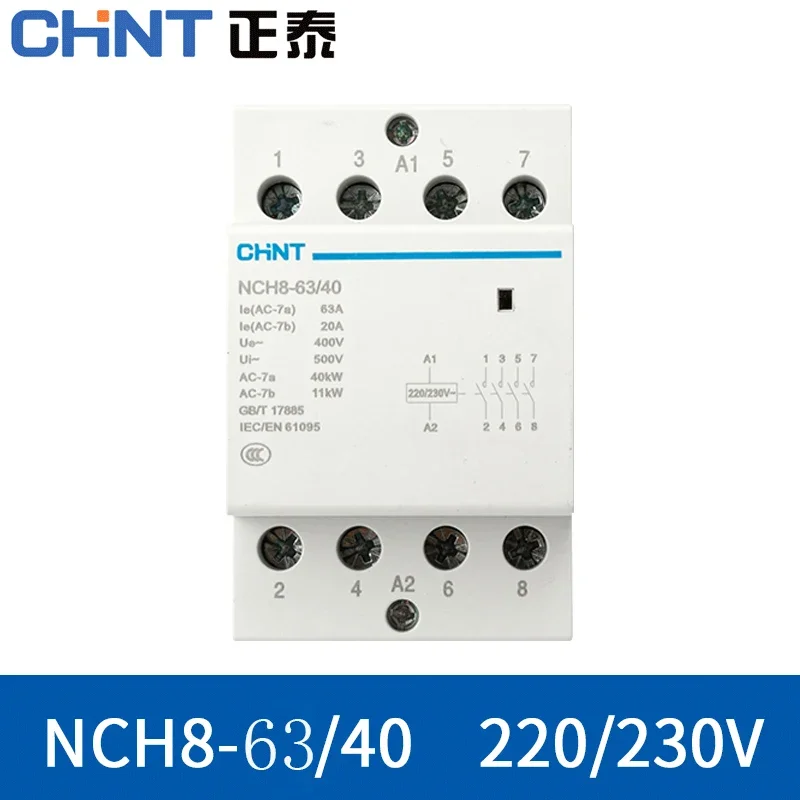 

CHNT NCH8-63/40 4 Pole 63A 4NO DIN rail contactor household modular contactors Modular AC Contactor
