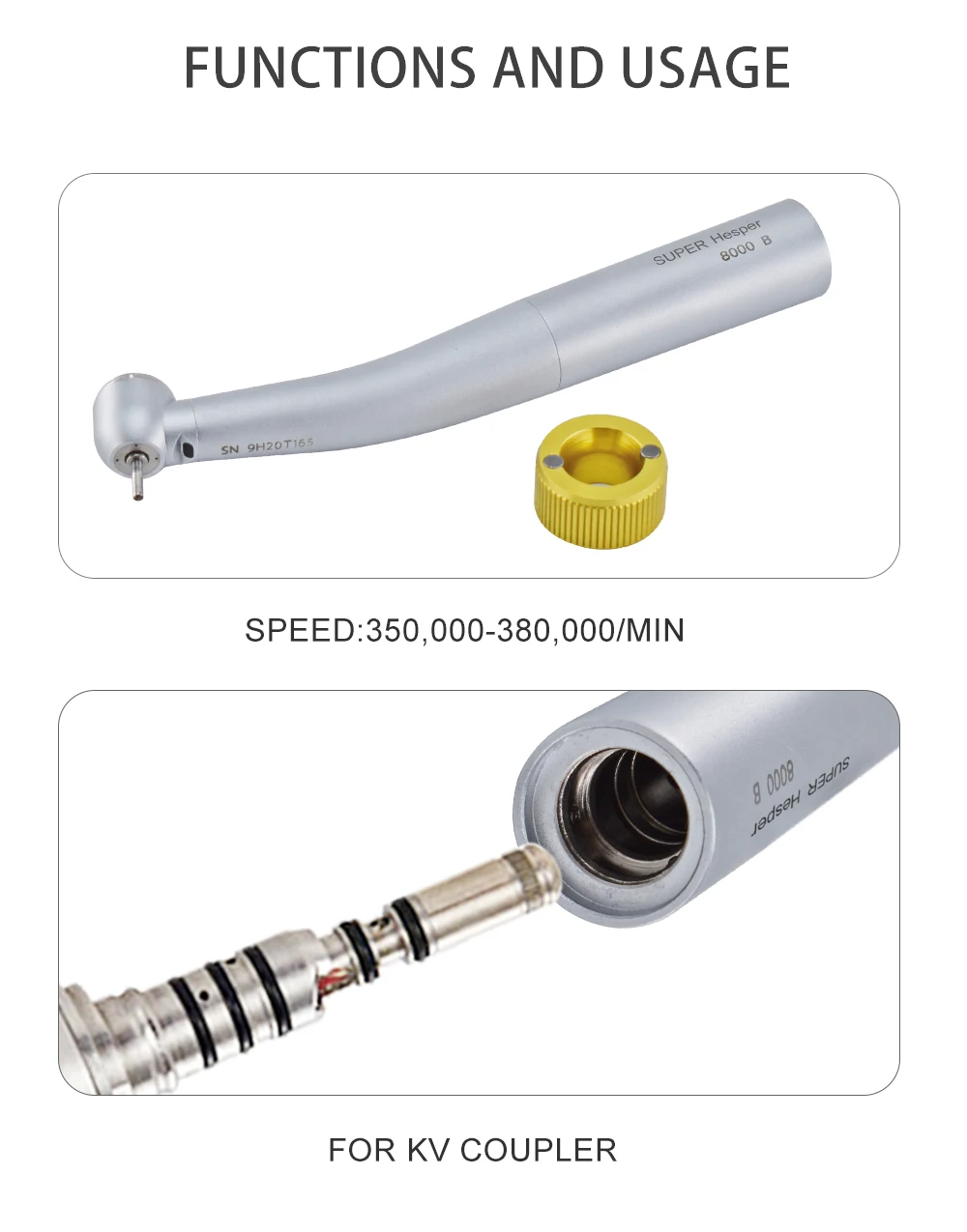 Dental 8000B 25000 LUX Hochgeschwindigkeits-Luftturbinenhandstück mit Keramiklager und Faser für KAVO-Kupplung, 4-Loch-Wasserspray – Detail 6