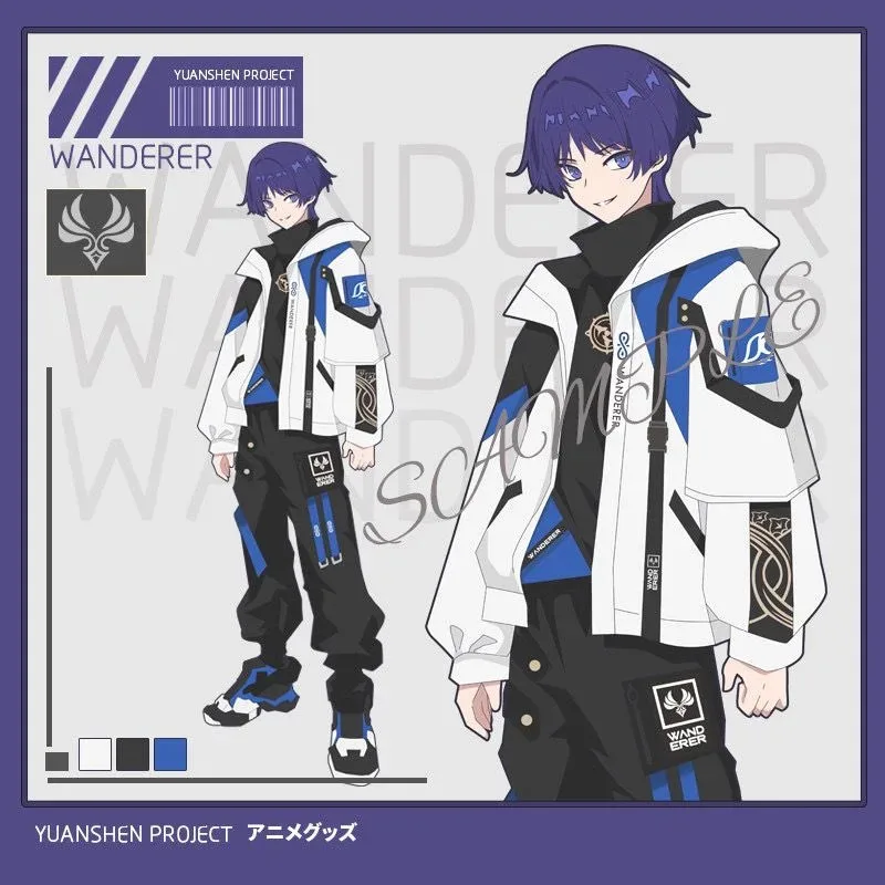 

Странник Косплей Balladeer крутые топы пальто Harajuku Scaramouche повседневная толстовка с капюшоном унисекс свободная куртка брюки уличная одежда