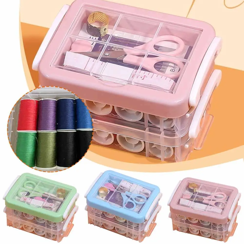 Plastic Transparent Sewing Thread Storage Box Craft Organizing Storage Holder Needles Knitting Case Spools Accessories Cont Z2N7