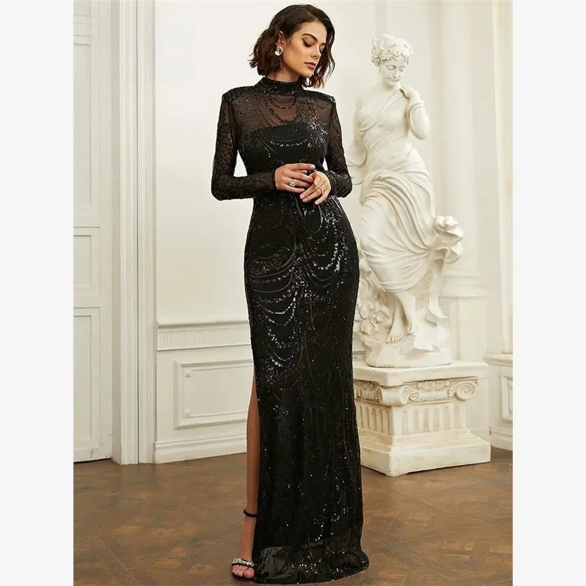 

Split Sequin Maxi Dr Summer Par Ladies Faion Prom Dres Polyester Material Ladies Gown Ele Evening Dr