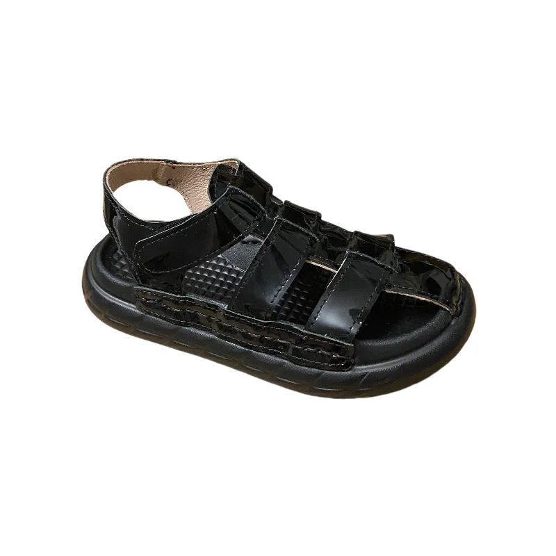 

Jinyu New Black Sandals Breathable Genuine Leather Stitched Sides Durable Fashionable Simple Personality Boy's Beach Shoes