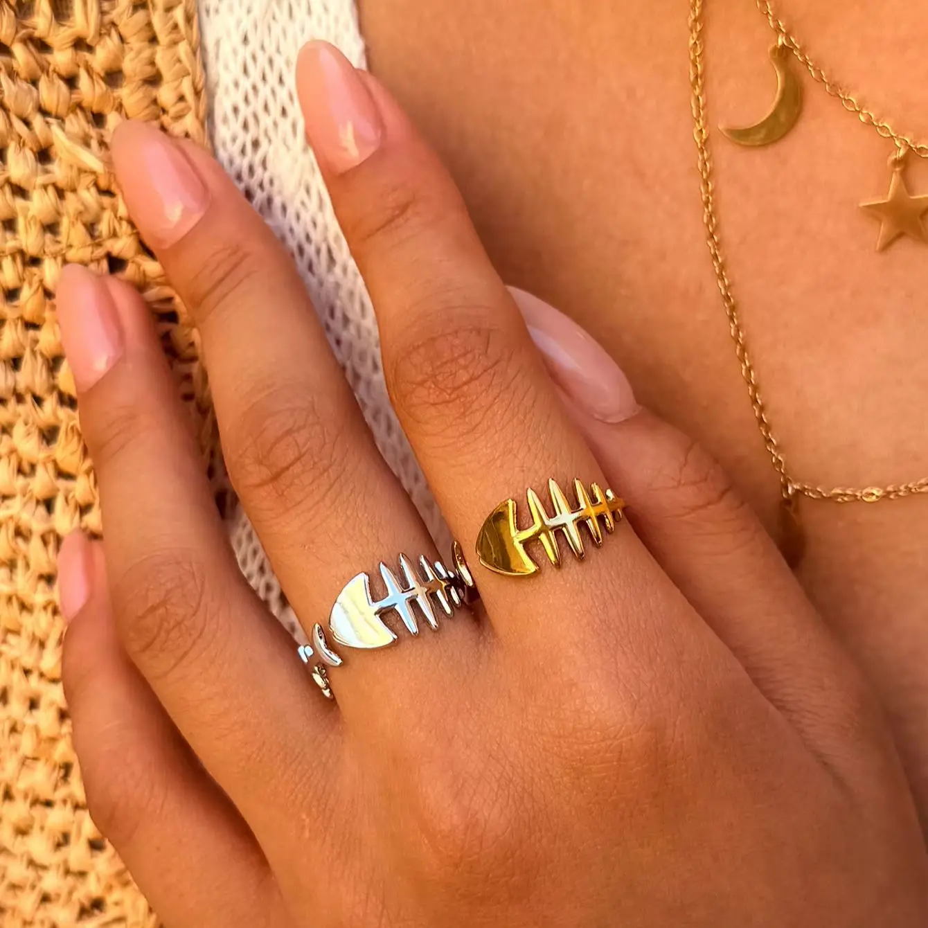 Statement Stainless Steel Fish-Bone Ring for Women Minimalist Gold Silver Color Open Rings Luxury Jewelry Party Gift