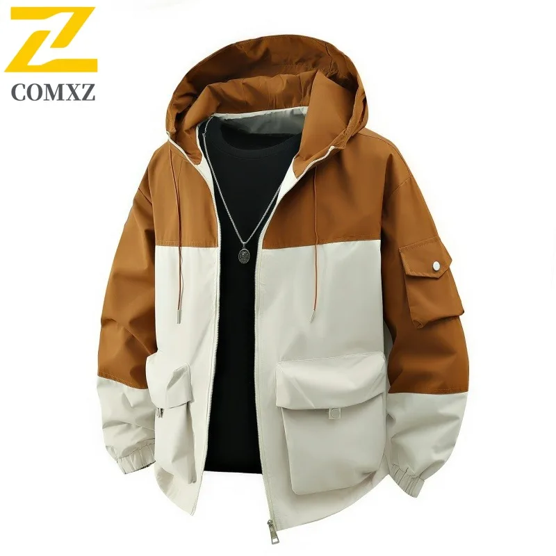 سترات COMXZ للرجال متعددة الجيوب مقاومة للماء ومضادة للرياح بلون سادة للتخييم والتنزه والصيد والسباق سترة مغامرة معطف واق من المطر جديد
