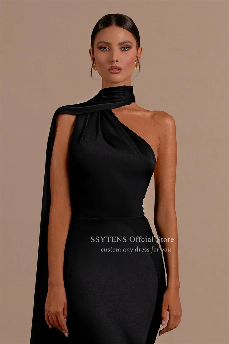 SSYTENS elegante negro mancha sirena vestidos de baile Hater vestido de noche sin mangas Sexy tren de barrido vestidos de fiesta de boda sin espalda