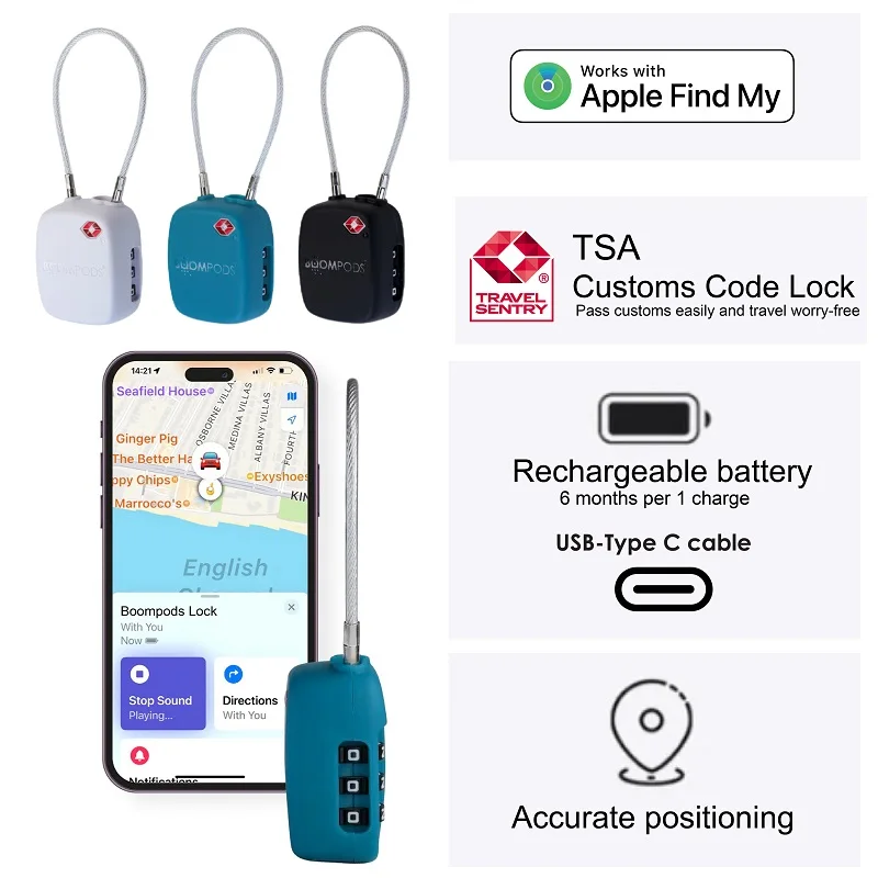 TSA Customs Code Lock Works With Apple Find My Smart Airtag Anti Loss GPS Tracker Padlock For Travel Luggage Password Changeable