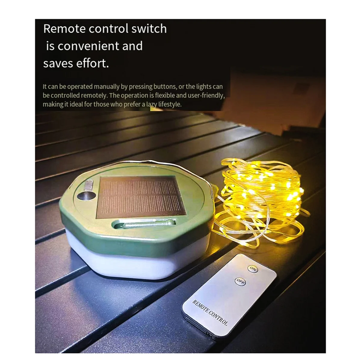 2525 + الشمسية التخييم خيمة خفيفة جو التحكم عن بعد ضوء الإضاءة شريط القياس تخزين التخييم مصباح لتهيئة الجو سلسلة