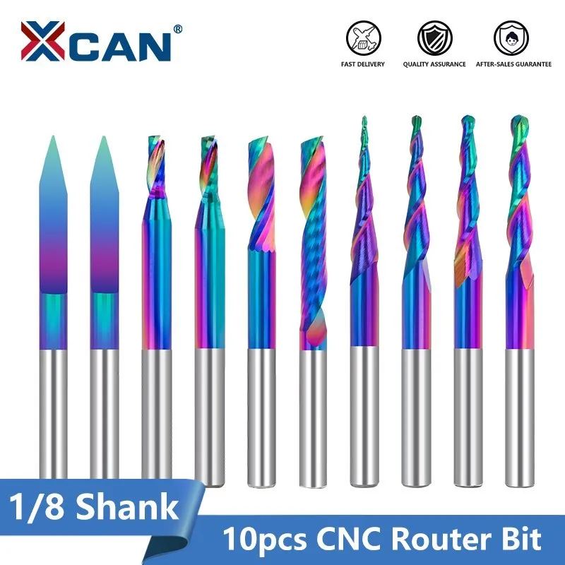 

Набор гравировальных фрез XCAN, комплект из 10 фрез с супер покрытием, хвостовик 1/8 для спирального фрезерного станка, для гравировки по дереву