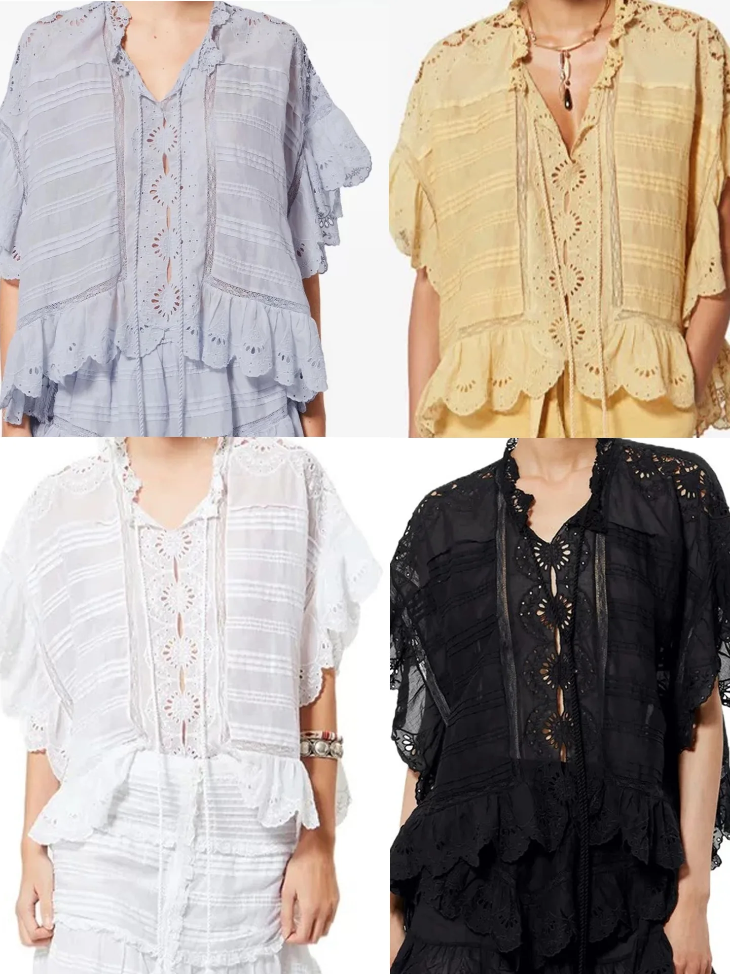 

Withered Hollow Lace Lace Lace Up Floral Ruffle Edge Shirt Top For Women Clothes Shirts & Blouses Women's Clothes Shirts Tops