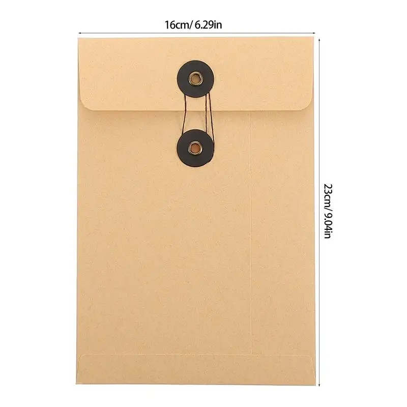 6Pcs Paper File Pouches String Button Design File Document Folders Thick File Pockets Photos Journal Storage Budget Envelopes