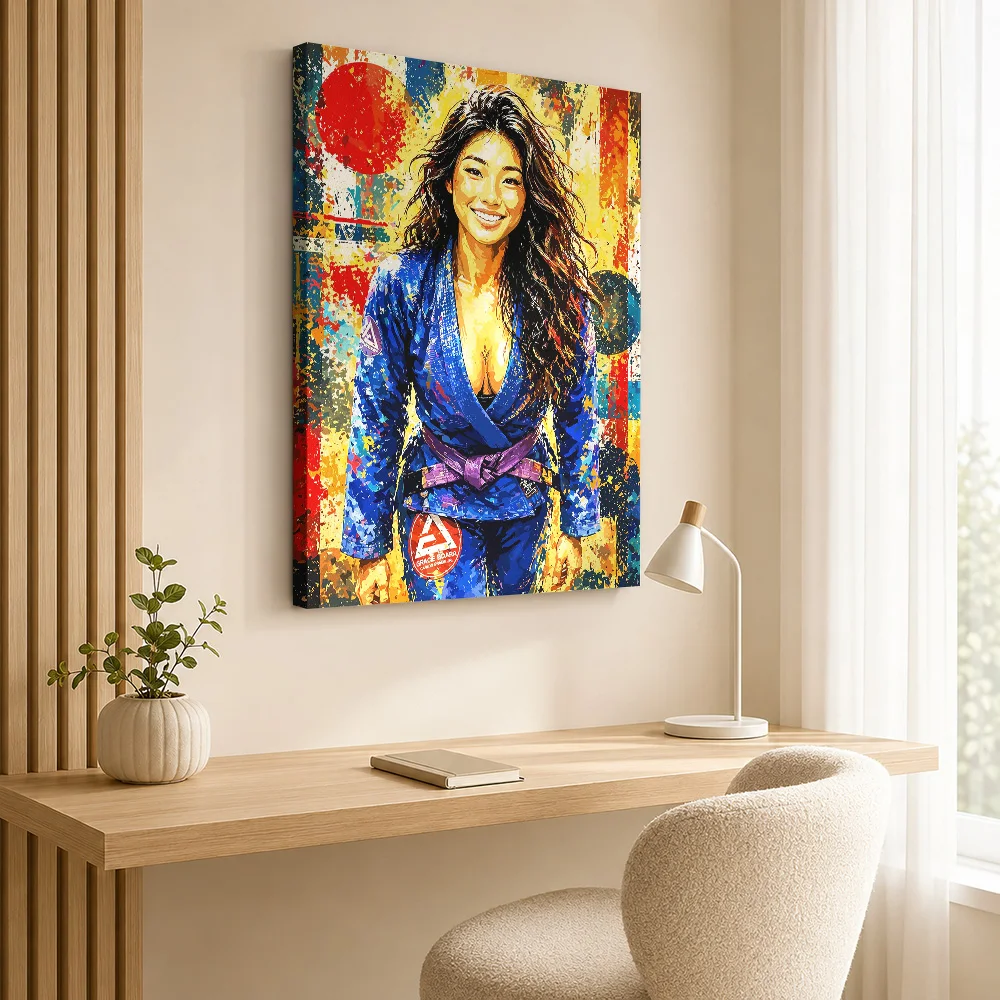 Jiu-Jitsu Practitioner in Vibrant Art Style Canvas Poster Personalized Photo Sports Portrait Wall Paintings Decoration for Gym