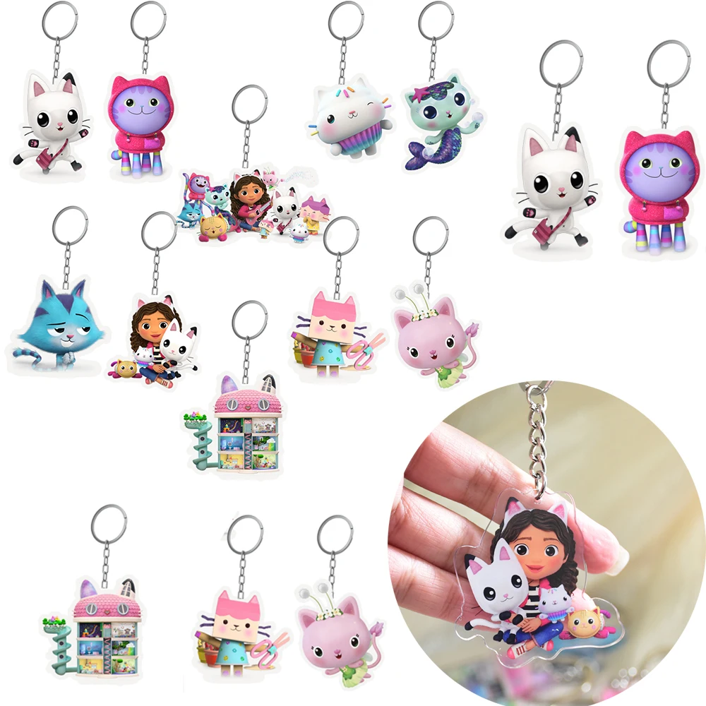 10pcs Gabby Dollhouse Keychains Girl Birthday Party Supplies Cat Gift Bag Filler Stuffer School Carnival Reward Party Decoration