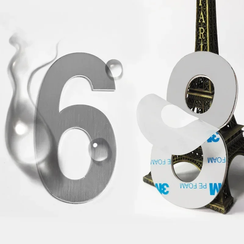 

House Number Outdoor Self Adhesive Stainless Steel Digital Signs Home Door Address Plate Hotel Residential Number Mailbox Number