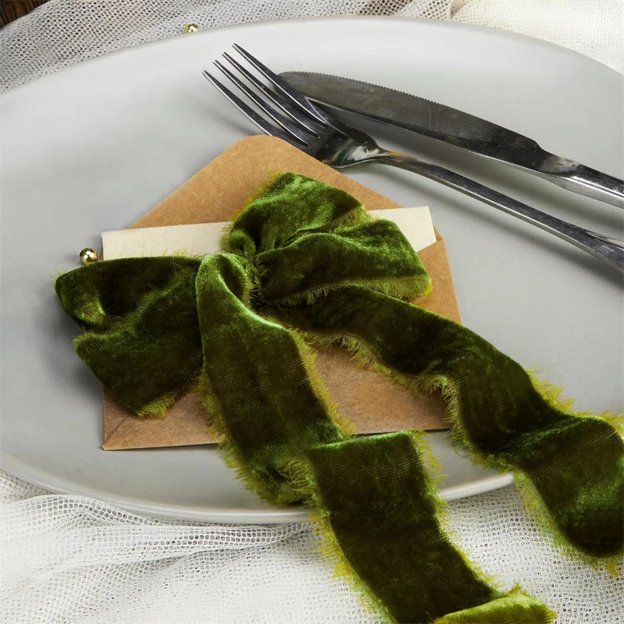 1,5 Yards/Rolle 4cm Handgefertigtes Ausgefranstes Samtband mit Kanten, Falten und Rissen für Hochzeitsfeier, Blumenstrauß, Geschenkverpackung, DIY-Dekorationen – Detail 2