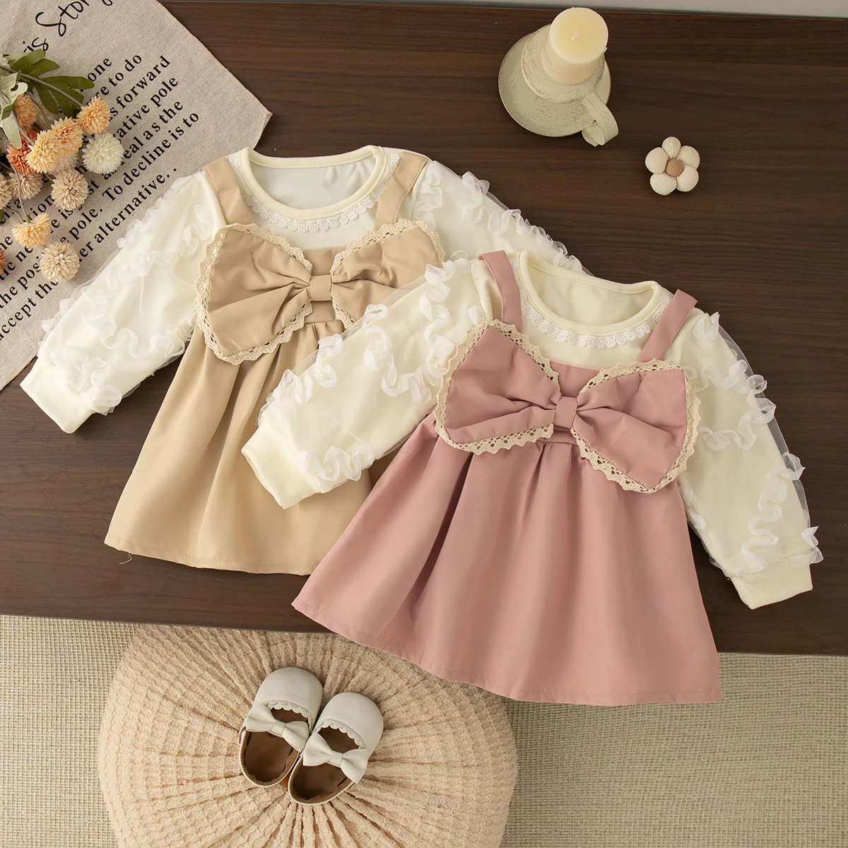 

Girls Dress Spring And Autumn Bow Mesh Long-Sleeved Baby Girl Dress Cute Girls Princess Dresses Baby Girl Clothing