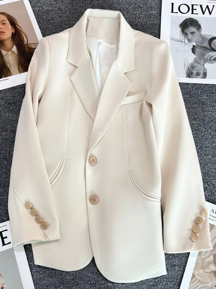 Mantel Blazer Vintage Modis untuk Wanita Pakaian Luar Longgar Kancing Sebaris Lengan Panjang Berlekuk 2023 Pakaian Musim Semi Baru M414