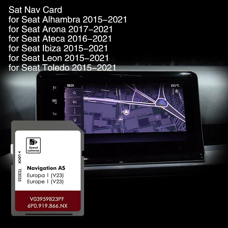 

AS V23 MIB2 SD Card Leon Ateca Ibiza Toledo Alhambra 2026 Memory GPS Card Navi Europe Map for Seat