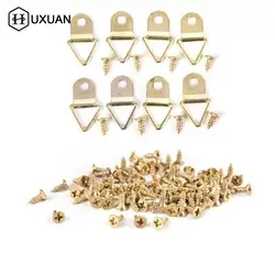 100pcs/Set Universal Strong Golden D Rings Decor Picture Frames Hanger Hooks Hanging Triangle With 100pcs Screws  Helper