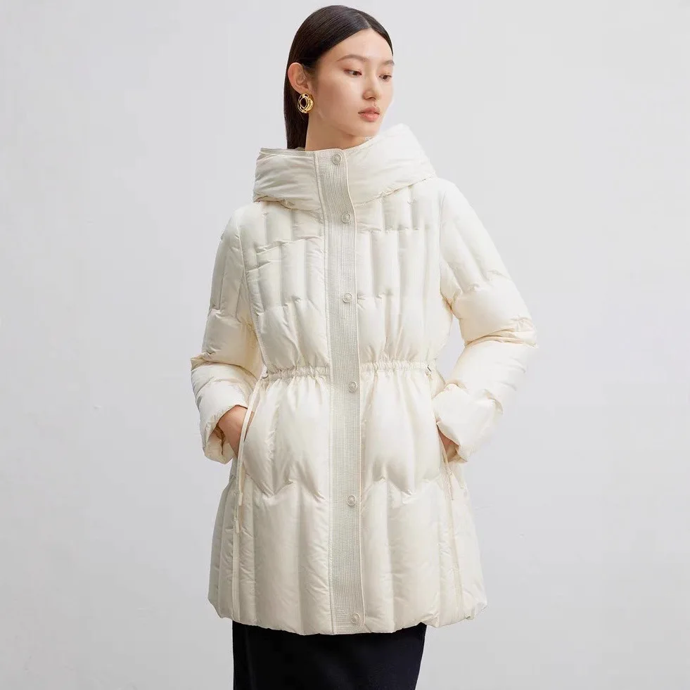 Winter New Women's Down Jacket Hooded 90% White Duck Down Commuting Jacket