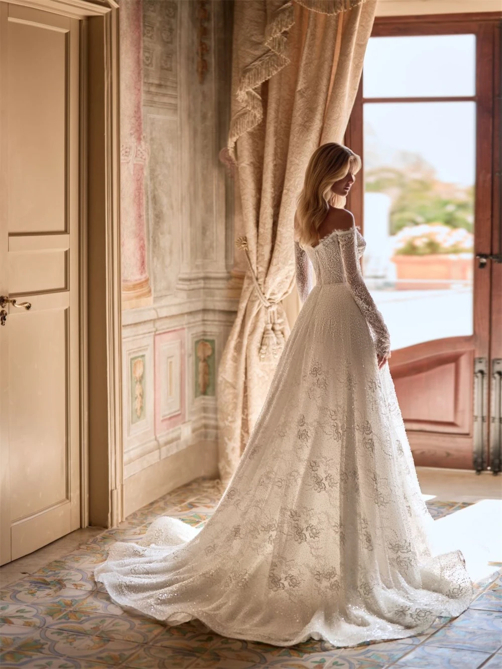 

Customized Dreamy White Organza Wedding Dress Formal Sweetheart Long Sleeves Bridal Gowns Soft A-Line Court Train Robe de mariée