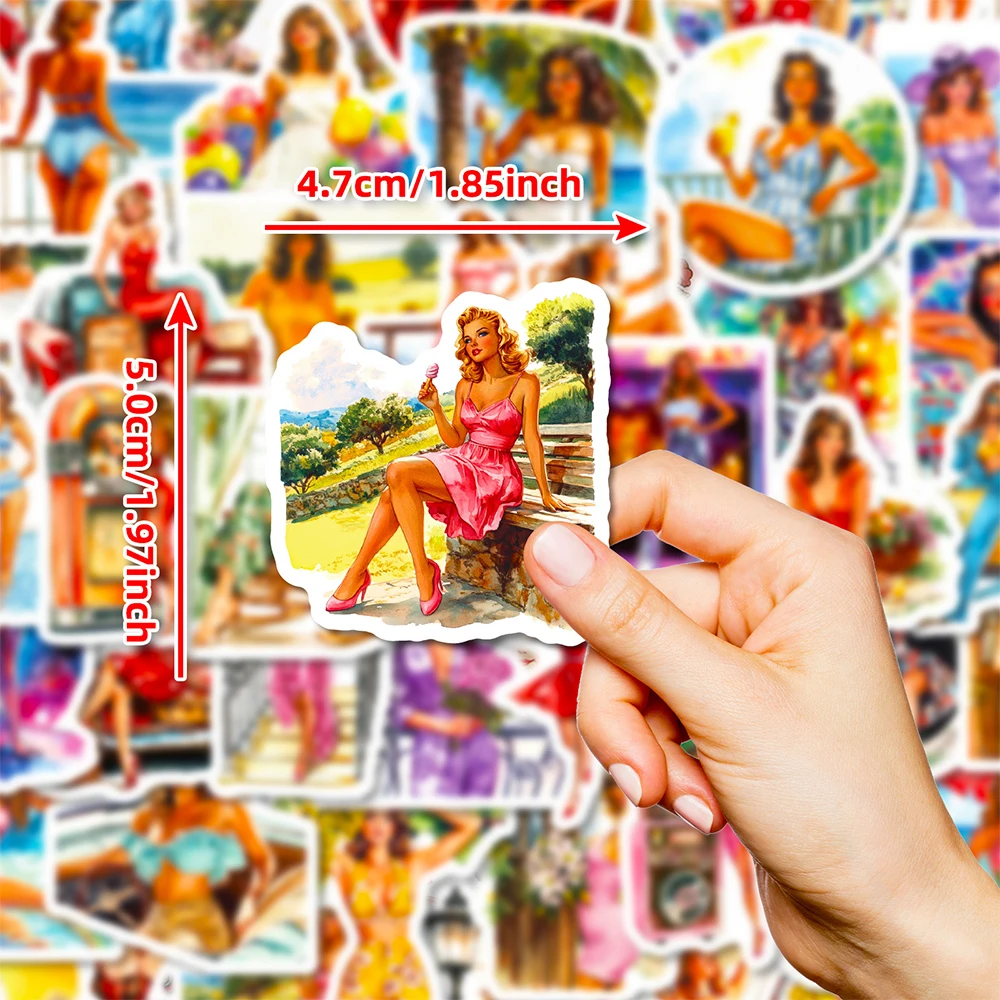 

10/30/50pcs Vintage Pin Up Girl Cartoon Stickers Sexy Beach Girls Graffiti Decal DIY Notebook Stationery Phone PVC Sticker Decor